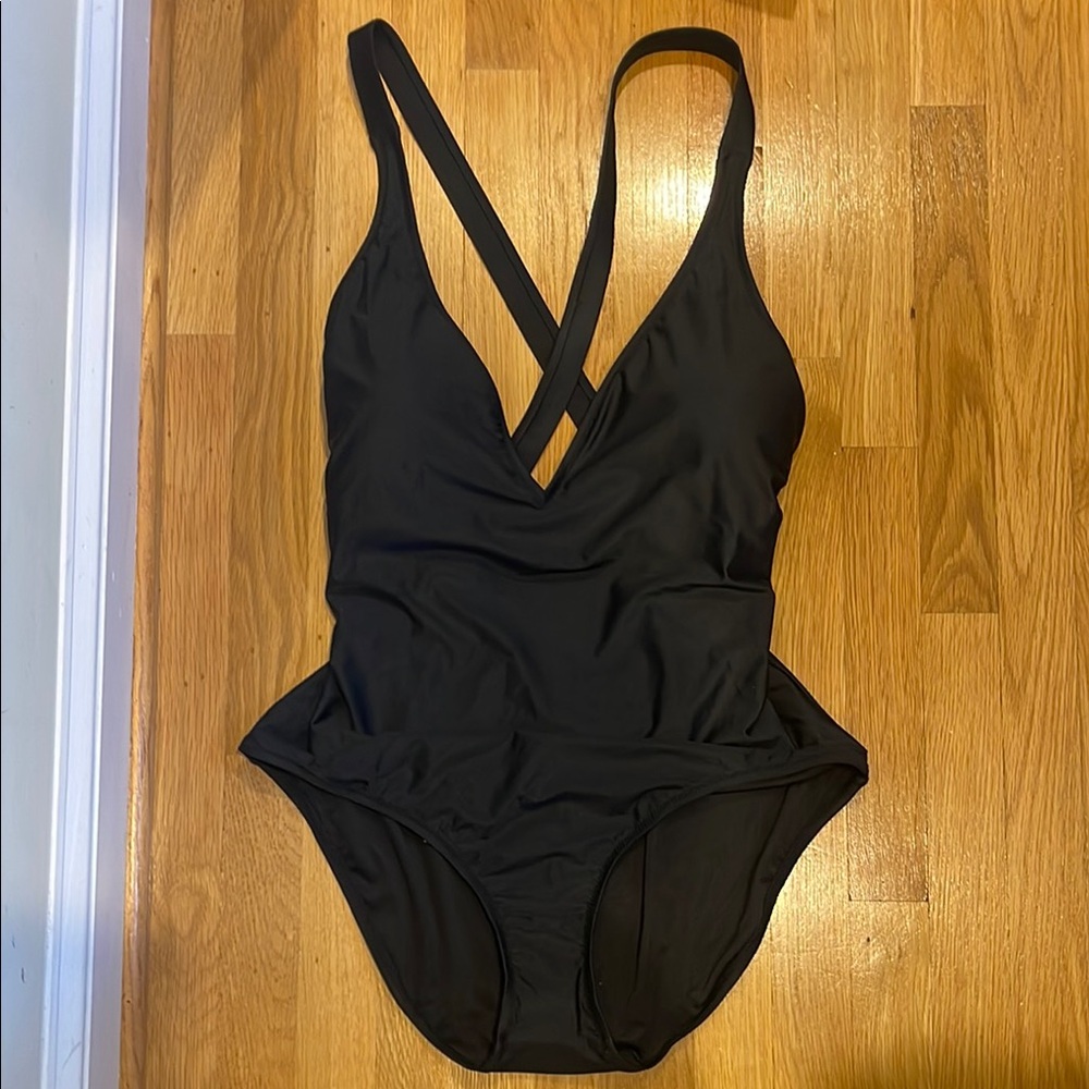 J. Crew Black One-Piece Swimsuit with Cross-Back Straps